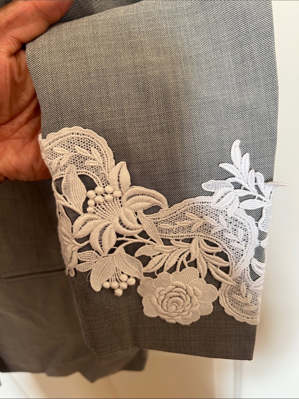 Louis Feraud Gray Blazer with White Lace Trim - Picture 8 of 16